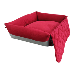 Hiputee Premium Washable Soft Velvet Bed with Foldable Blanket for Dogs and Cats (Red & Grey)