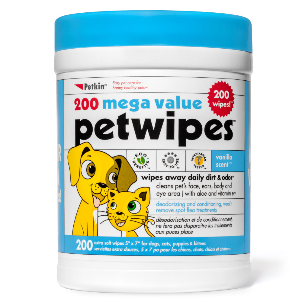 Petkin Mega Value Pack Petwipes for Dogs and Cats Both-Grooming Supplies Petkin 200 Wipes(7.5x6.7in)