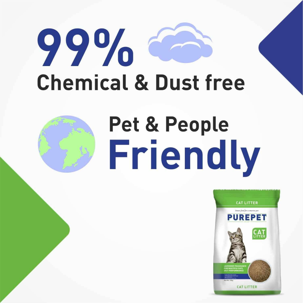 Purepet Lavender Scented Clumping Cat Litter and Petcrux Scoopable Montonite Jasmine Scented Cat Litter in Reusable Jute Bag (5kg + 5kg)