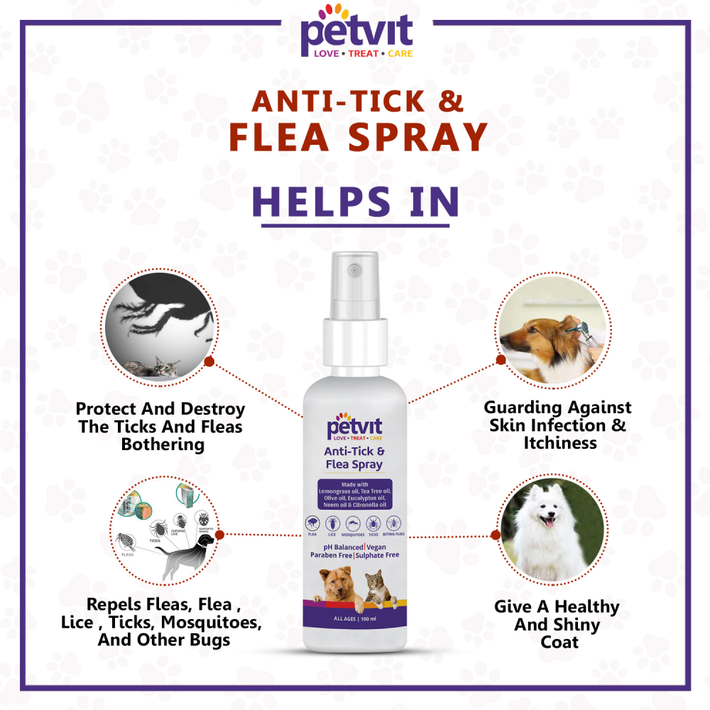 Petvit Anti Tick & Flea Spray for Dogs and Cats