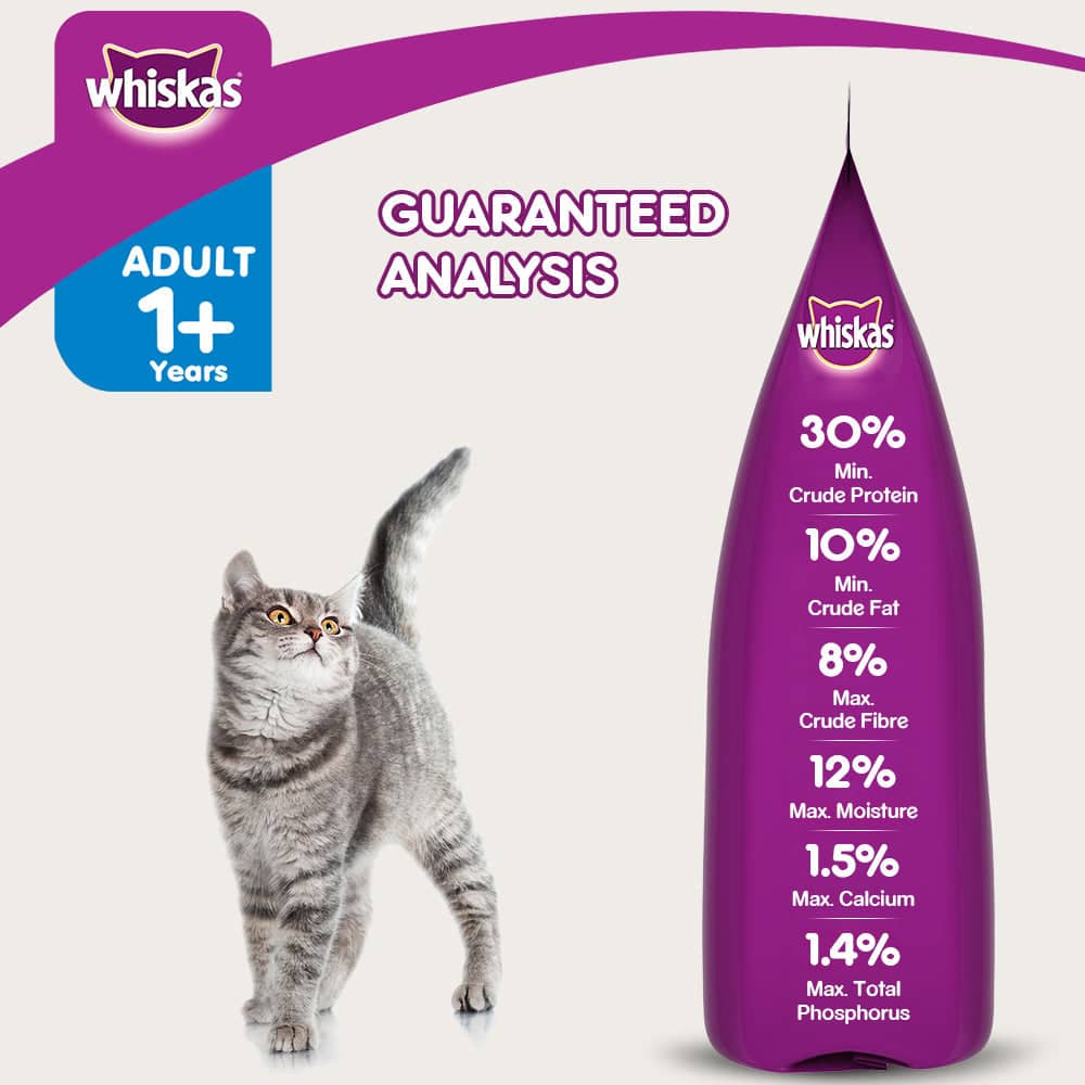 Whiskas Dry Food for Adult Cats (1+ Years), Supports Hairball Control - Chicken & Tuna Flavour
