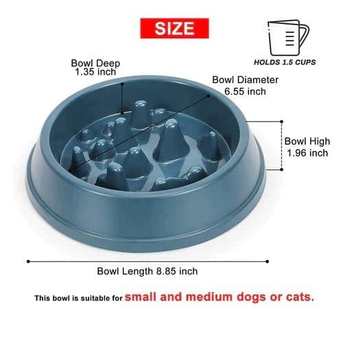 Emily Pets Slow Feeder Bowl for Dogs and Cats (Blue)