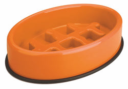 M Pets Fishbone Slow Feed Bowl Anti scoff/Slip Oval Bowl for Dogs (Orange)