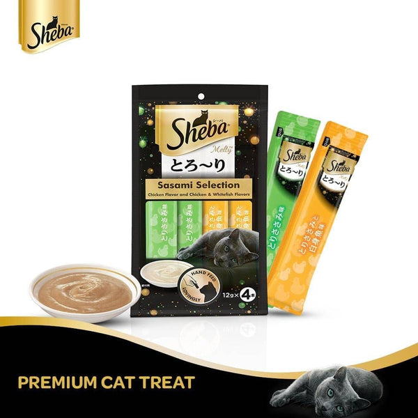 Me O Creamy Chicken & Liver and Sheba Chicken & Chicken Whitefish Sasami Selection Melty Premium Cat Treats Combo