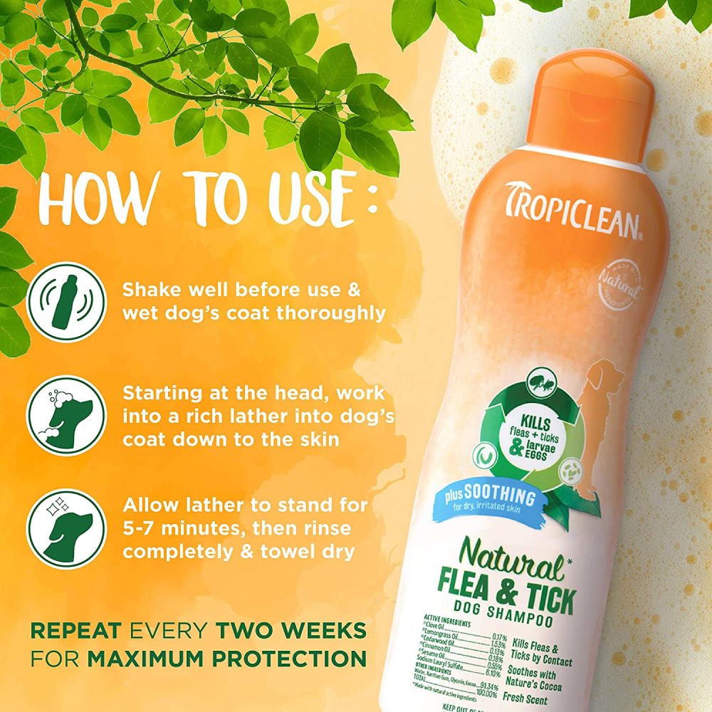 Tropiclean Natural Flea and Tick Plus Soothing Shampoo for Dogs
