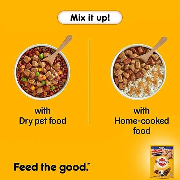 Pedigree Chicken & Liver Chunks in Gravy Pouch Adult Wet Food and Chicken & Vegetables Adult Dog Dry Food Combo