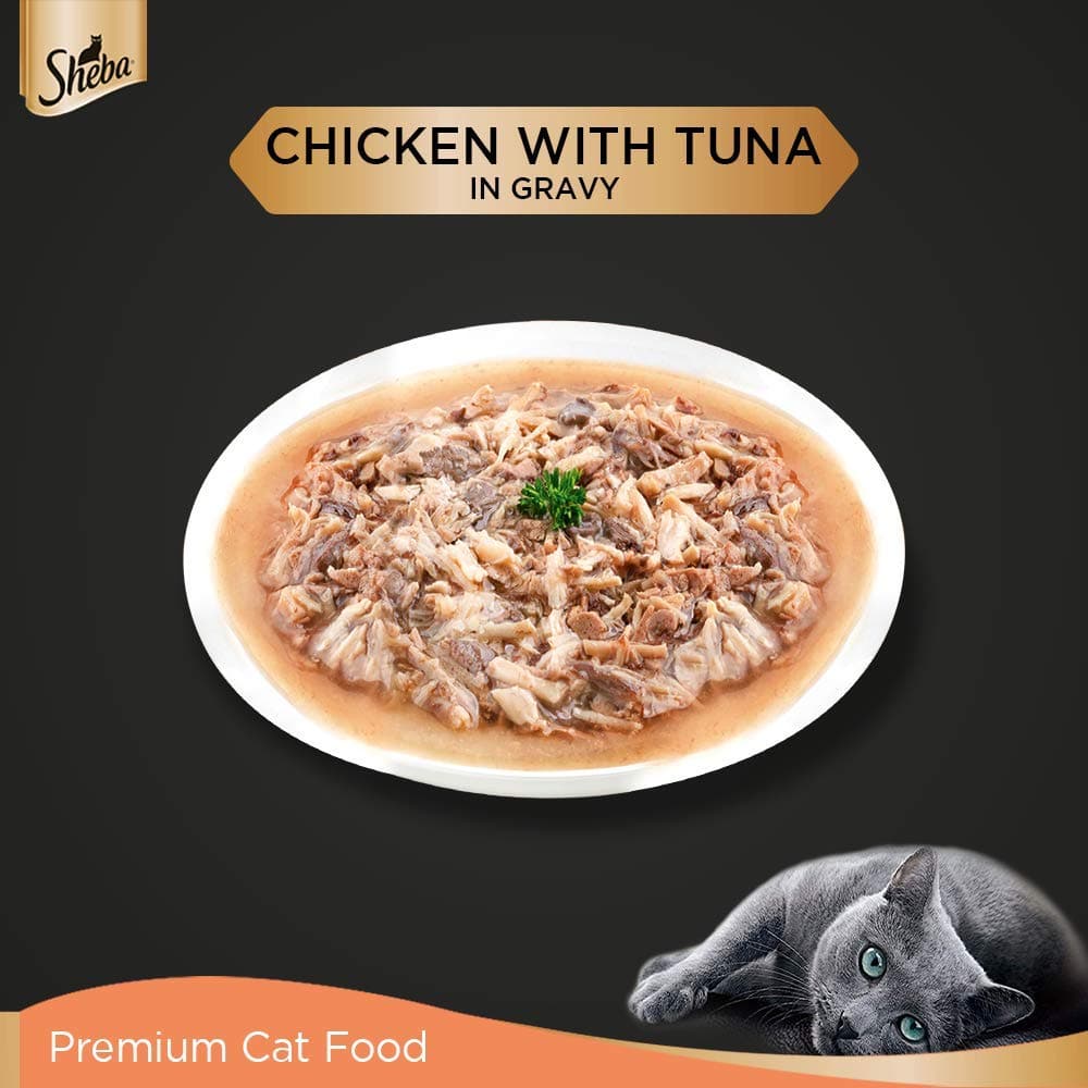 Sheba Tuna Pumpkin Carrot and Chicken With Tuna Adult Cat Wet Food Combo (24+24)