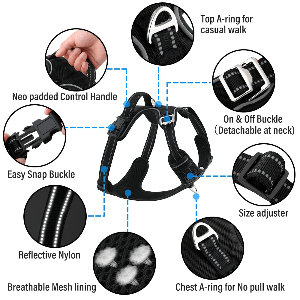 Hank 3M Reflective Harness for Puller Dogs (Black)