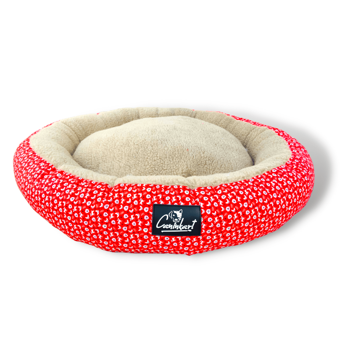 Caninkart Paws Premium Round Beds for Dogs and Cats (Red,Beige)