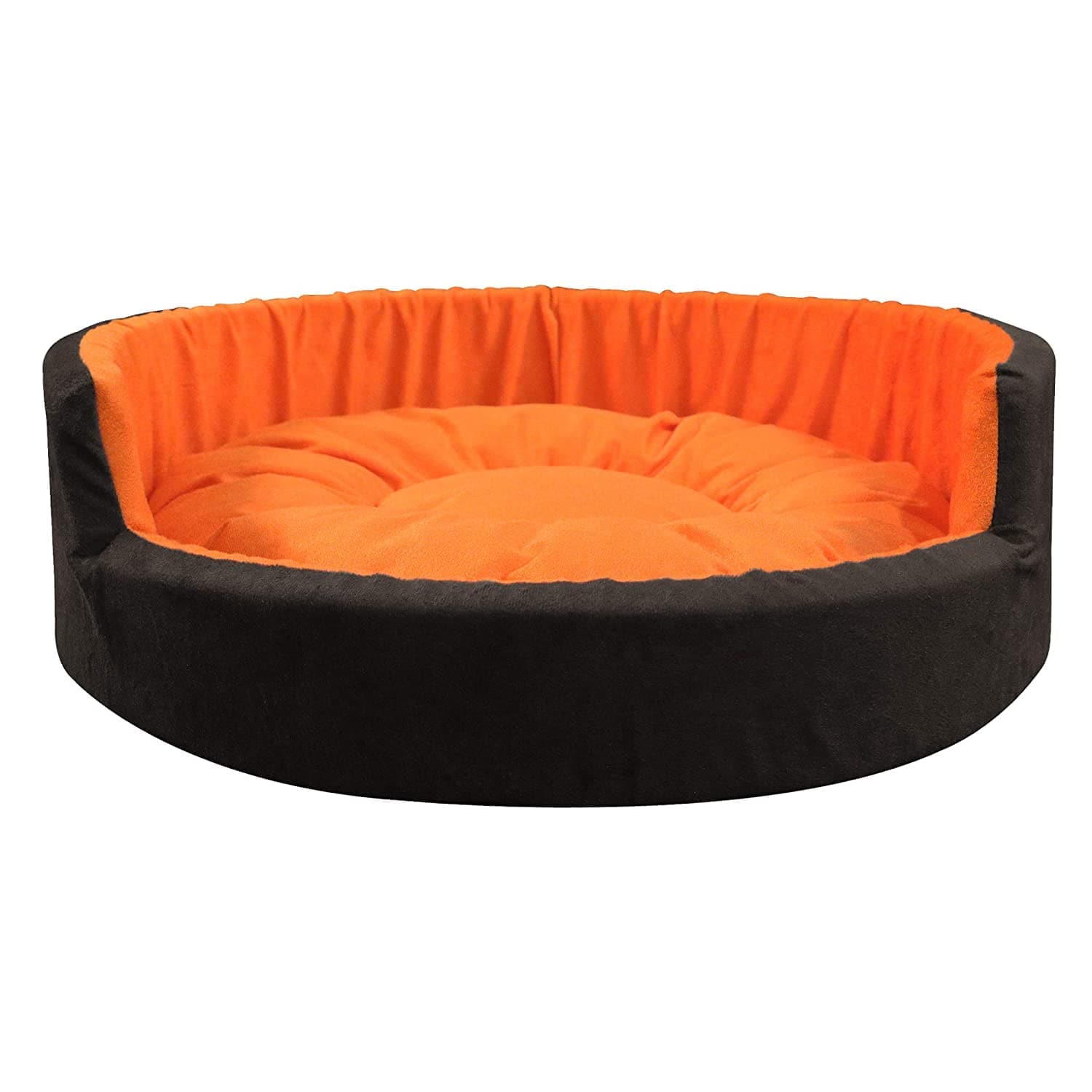 Hiputee Luxurious Round Velvet Bed for Dogs and Cats (Orange & Black)