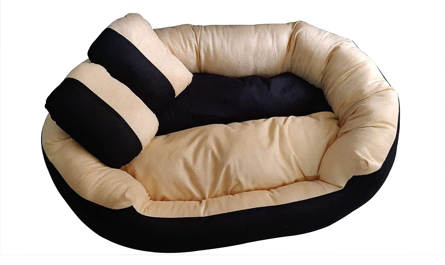 Hiputee Ultra Soft Reversible Fleece/Velvet with 2 Extra Pillows Bed for Dogs and Cats (Black Cream)