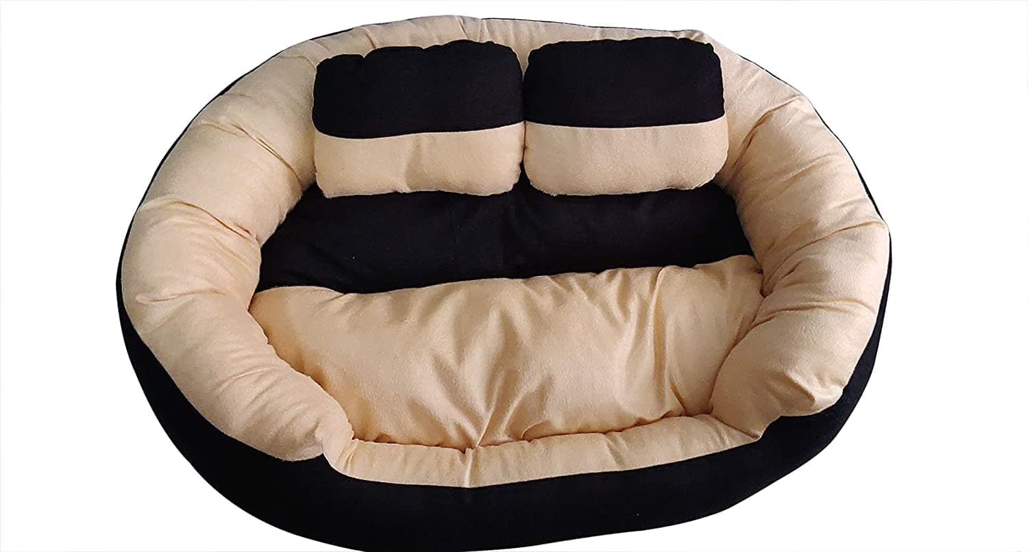 Hiputee Ultra Soft Reversible Fleece/Velvet with 2 Extra Pillows Bed for Dogs and Cats (Black Cream)