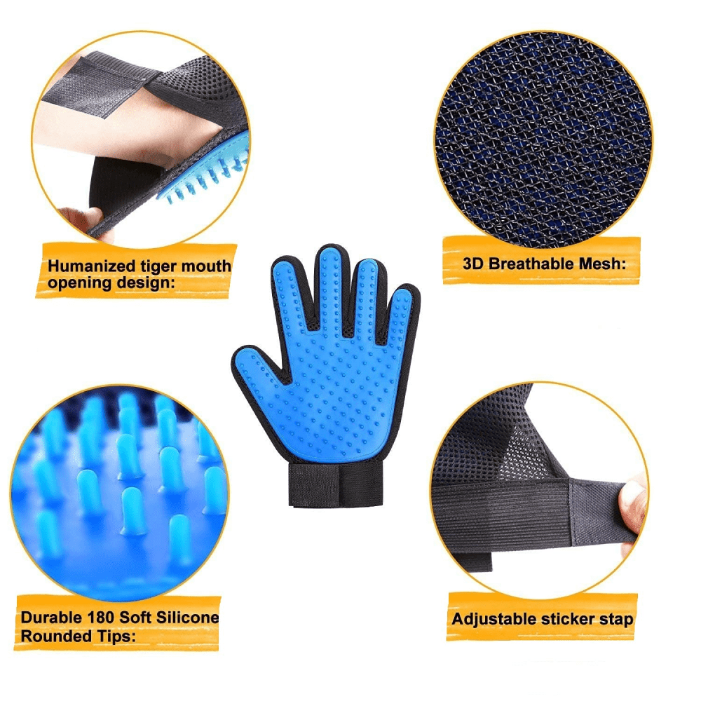 Kiki N Pooch True Touch Grooming Gloves for Dogs and Cats (Blue)