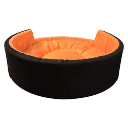 Hiputee Luxurious Round Velvet Bed for Dogs and Cats (Orange & Black)