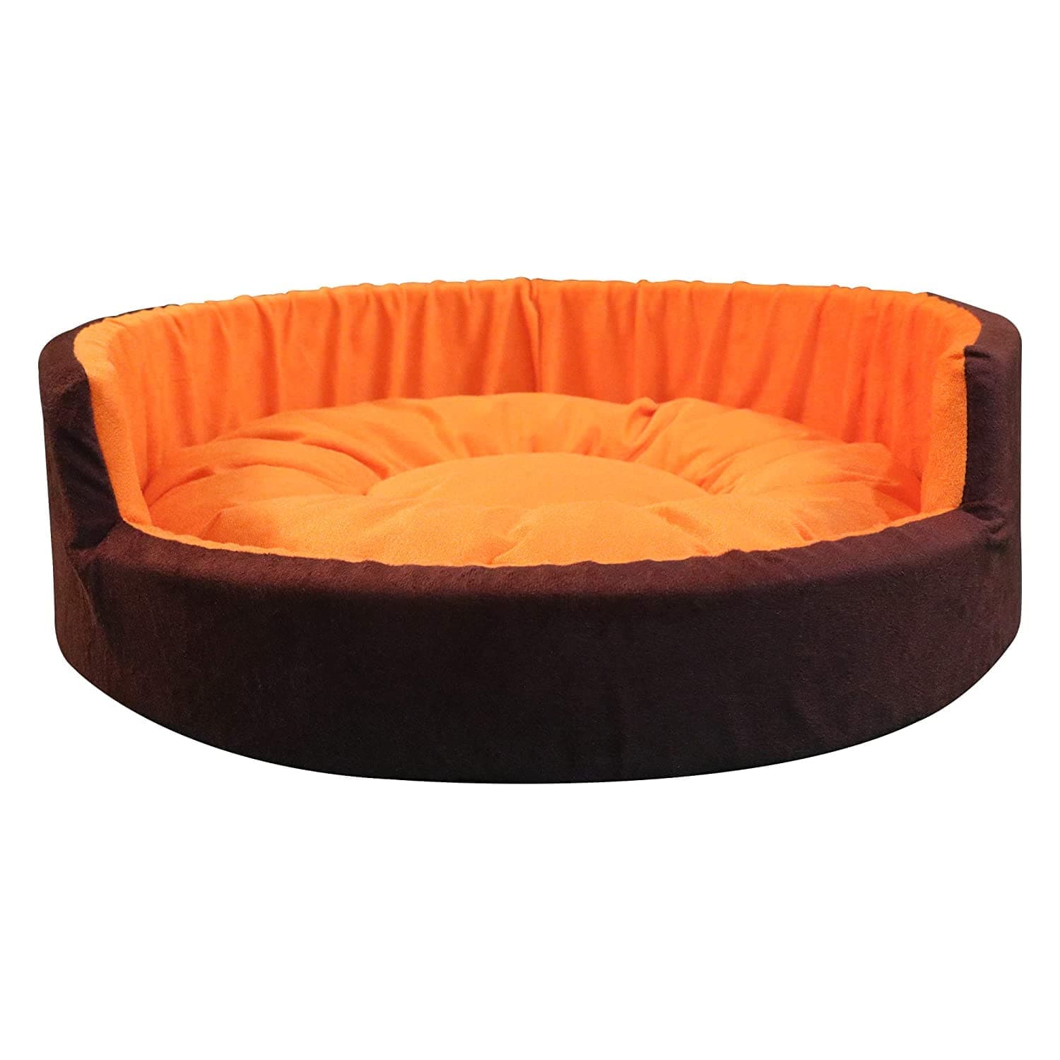 Hiputee Luxurious Round Velvet Dual Colour Bed for Dogs and Cats (Orange & Brown)