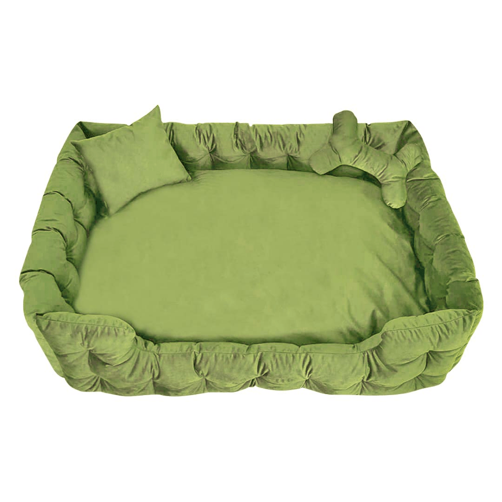 Hiputee Luxurious High Wall Soft Velvet Fabric Washable Bed for Dogs and Cats (Light Green)