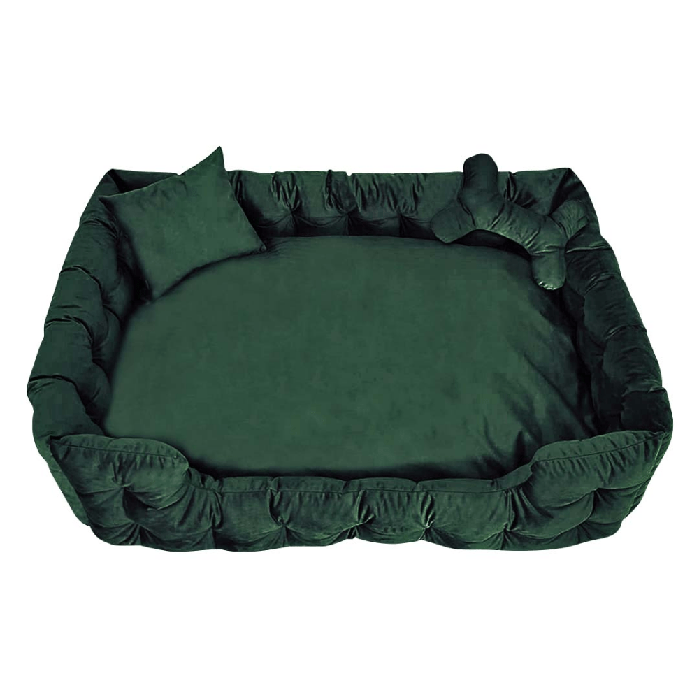 Hiputee Luxurious High Wall Soft Velvet Fabric Washable Bed for Dogs and Cats (Dark Green)
