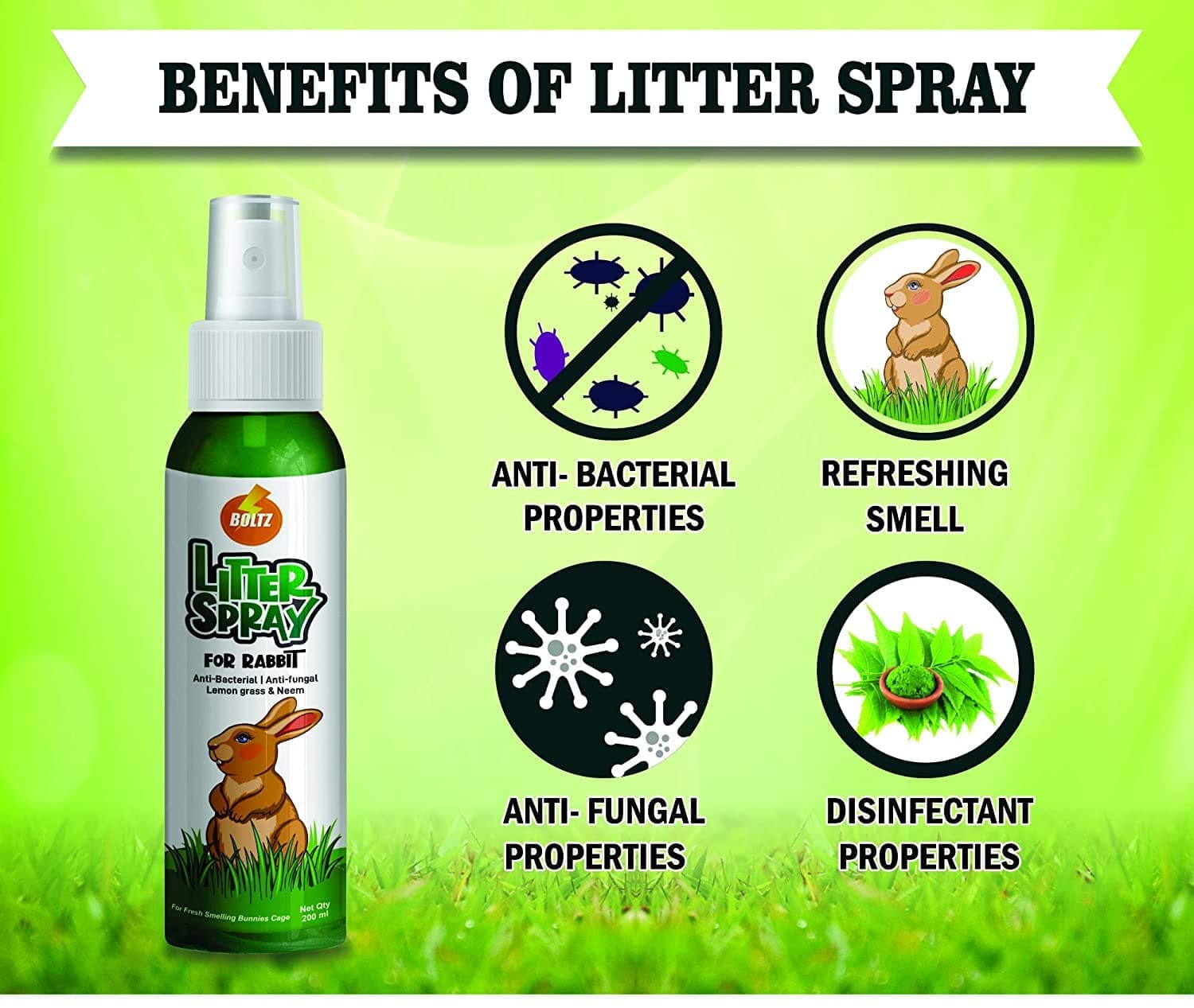 Boltz Antibacterial Litter Spray for Rabbit