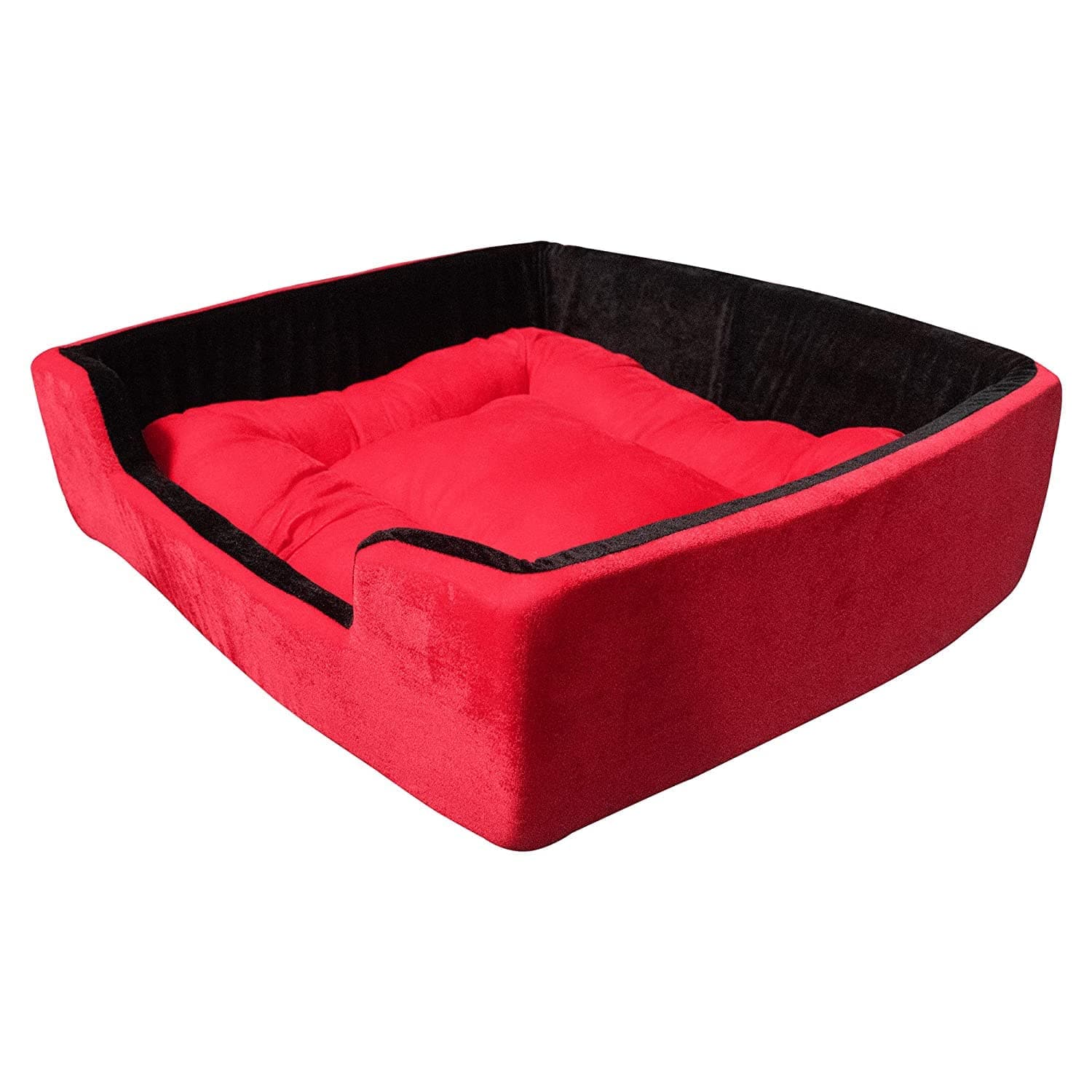 Hiputee Super Soft Dual Rectangle Velvet Bed for Dogs and Cats (Red Black)