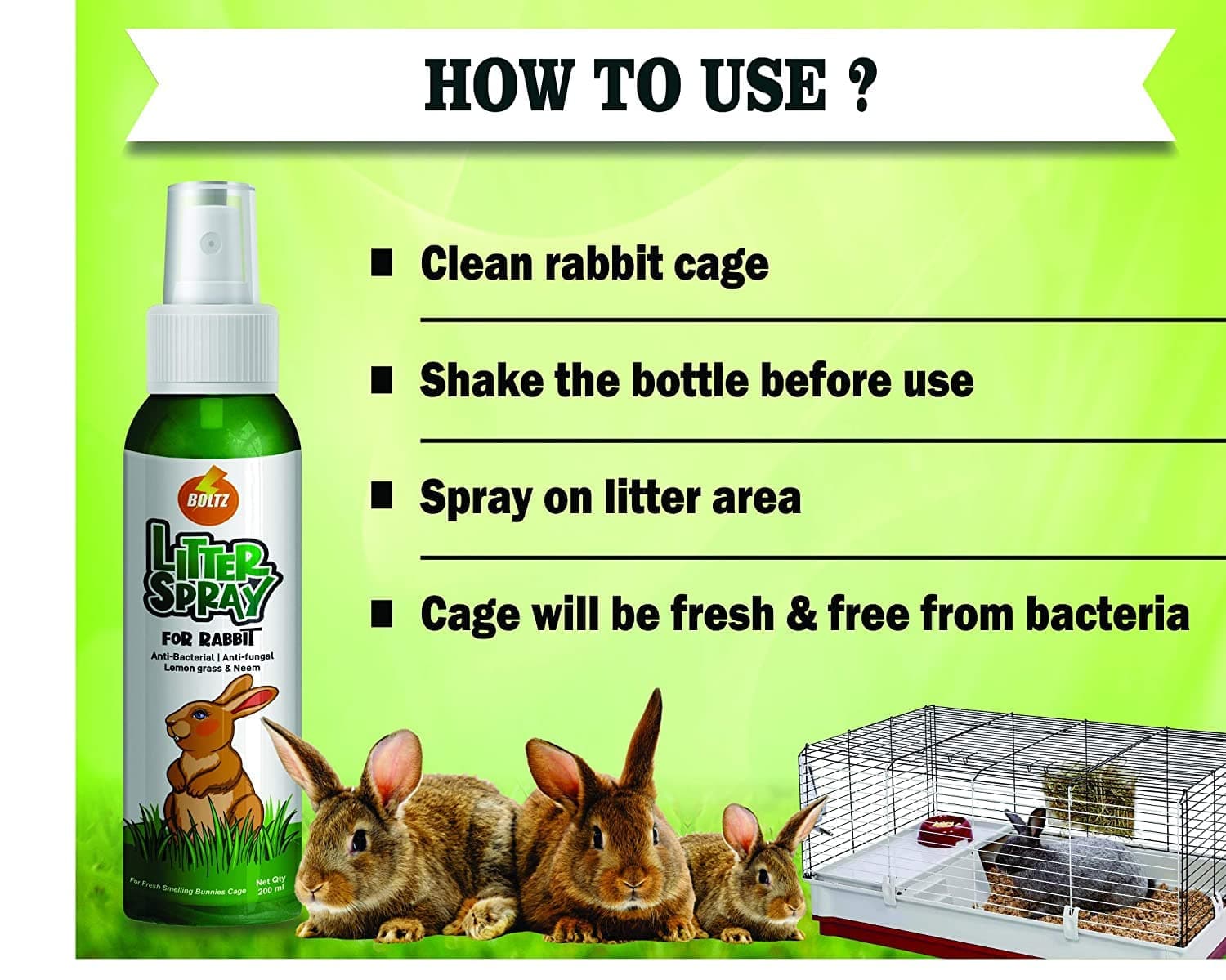 Boltz Antibacterial Litter Spray for Rabbit