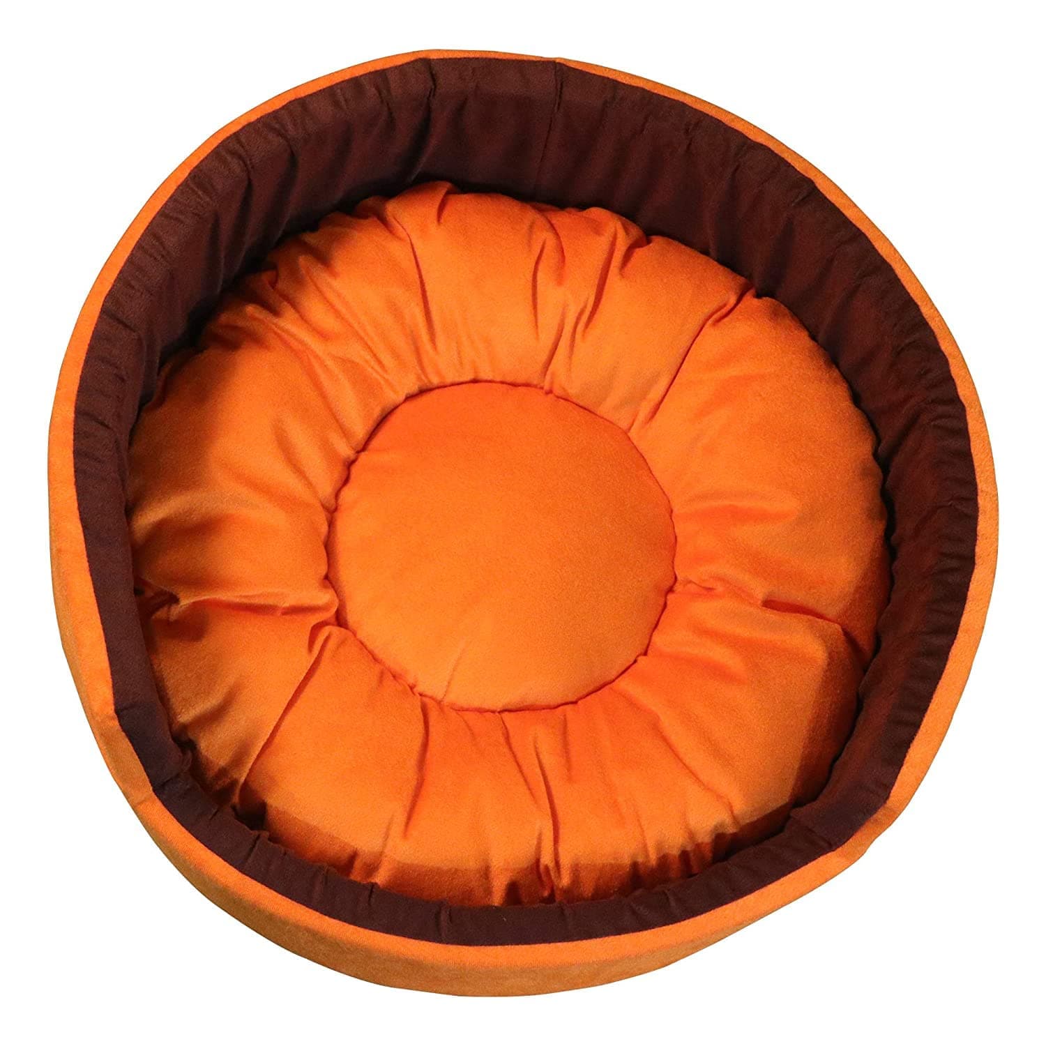 Hiputee Luxurious Round Velvet Dual Colour Bed for Dogs and Cats (Orange & Brown)