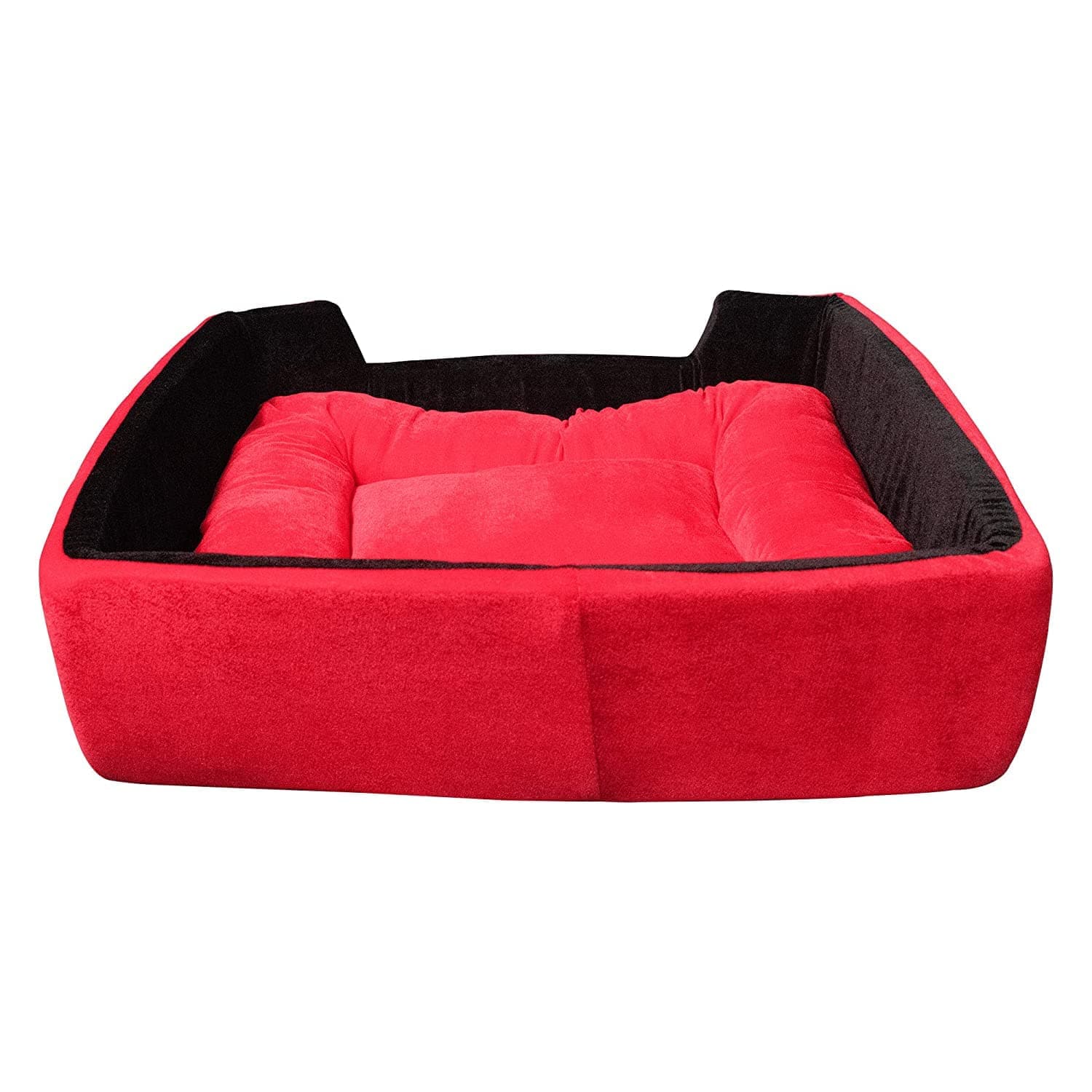 Hiputee Super Soft Dual Rectangle Velvet Bed for Dogs and Cats (Red Black)