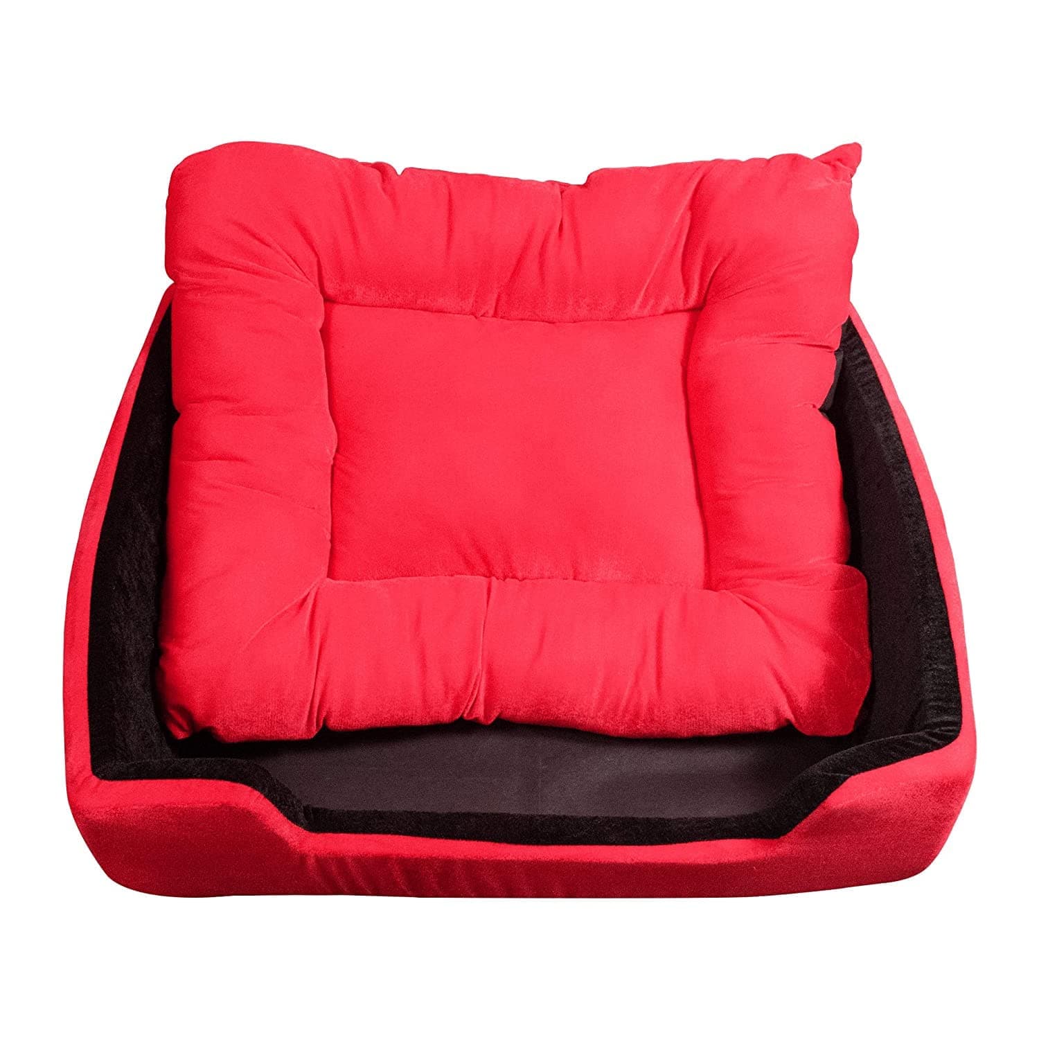 Hiputee Super Soft Dual Rectangle Velvet Bed for Dogs and Cats (Red Black)