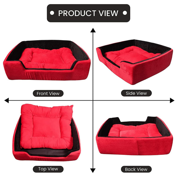 Hiputee Super Soft Dual Rectangle Velvet Bed for Dogs and Cats (Red Black)