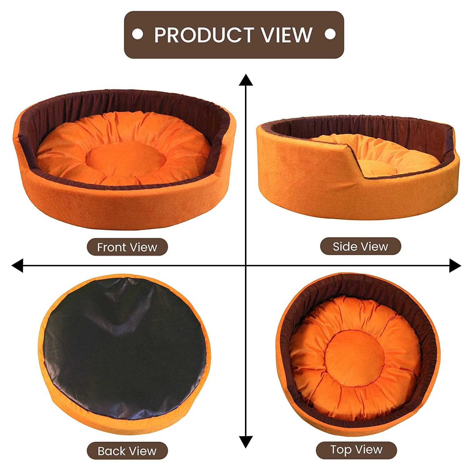 Hiputee Luxurious Round Velvet Dual Colour Bed for Dogs and Cats (Orange & Brown)
