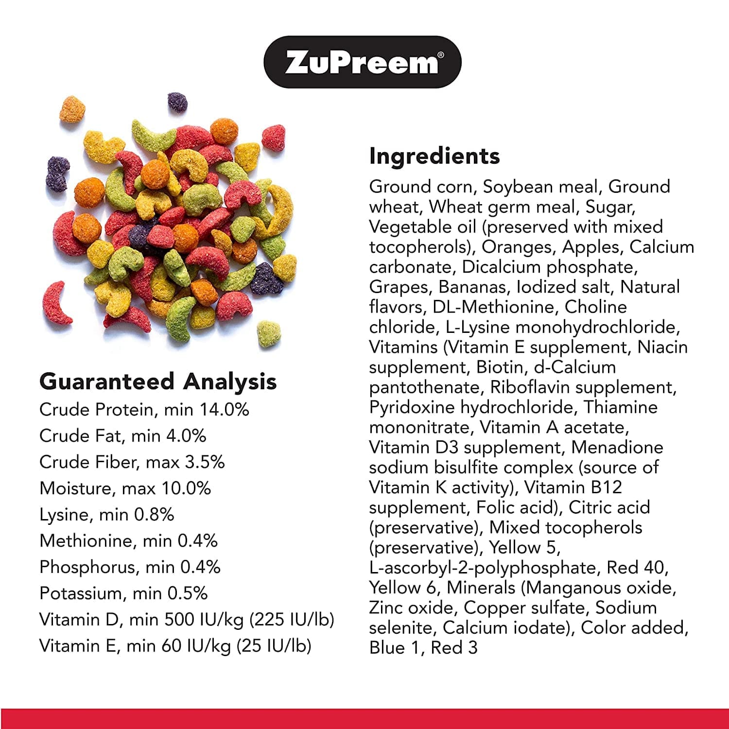 ZuPreem Fruit Blend Bird Food for Parrots and Conures