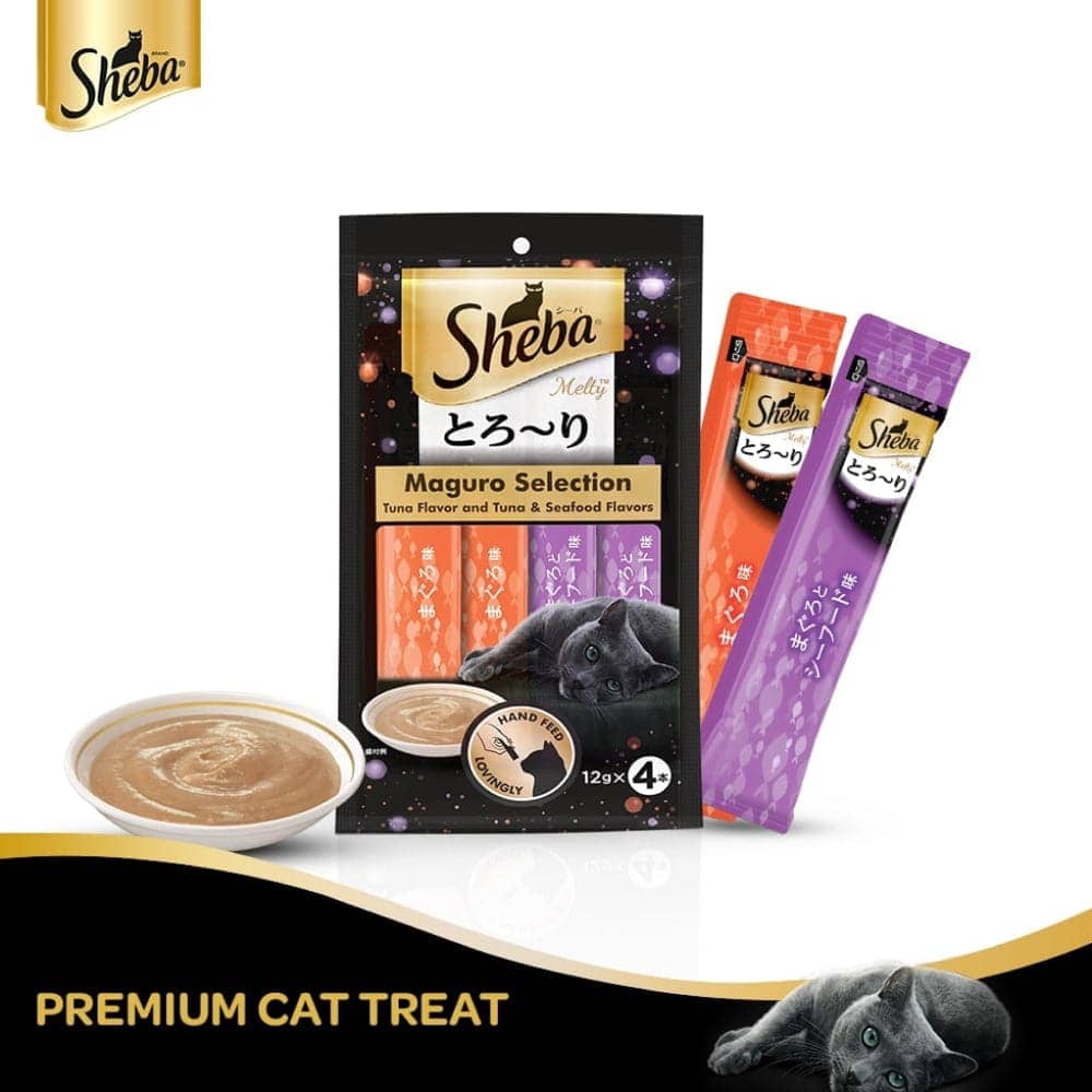Me O Creamy Chicken & Liver and  Sheba Tuna & Tuna Seafood Maguro Selection Melty Premium Cat Treats Combo