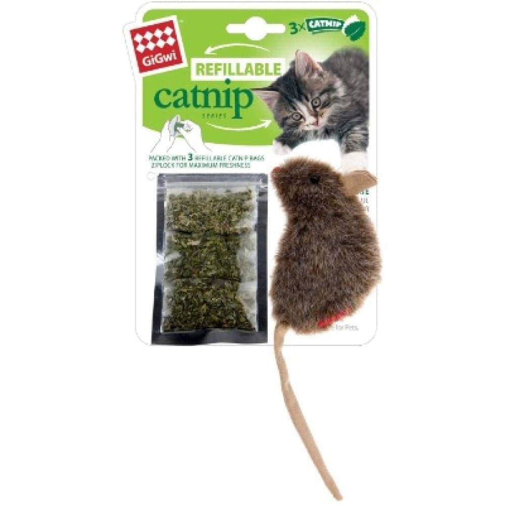 GiGwi Mouse Refillable Catnip with 3 Catnip Teabags in Ziplock Bag Toy for Cats (Brown) Cats-Toys GiGwi 16cm