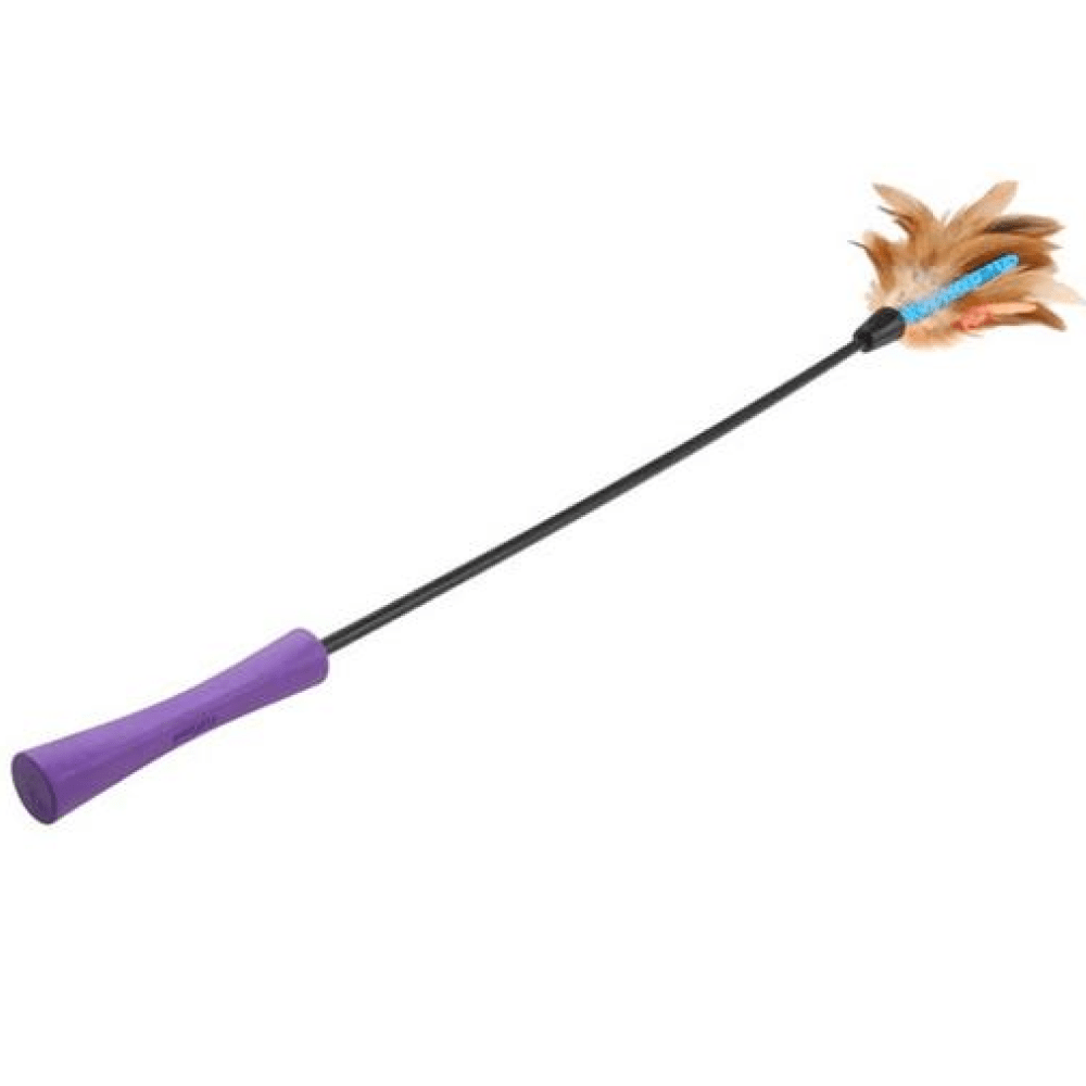 GiGwi Feather Teaser Catwand with Natural feather & TPR Handle Toy for Cats (Purple/Natural)