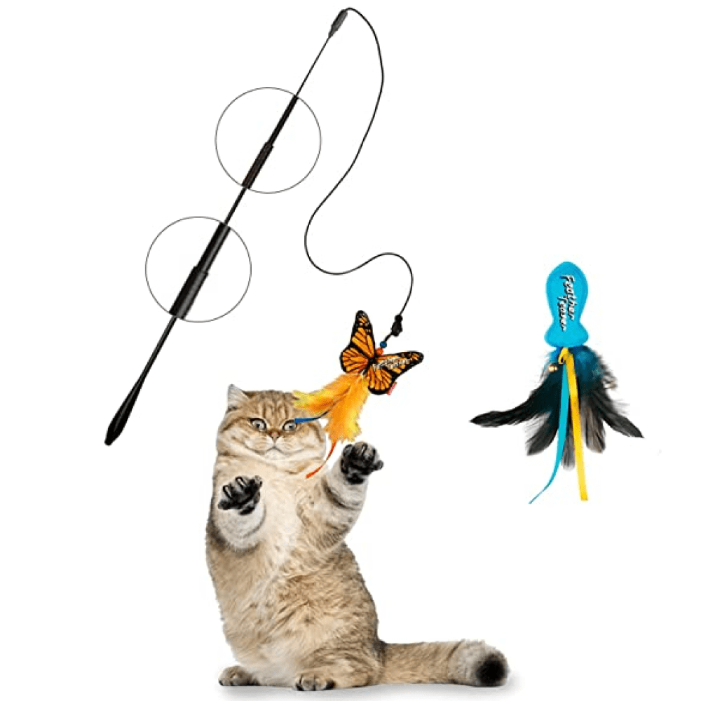 Gigwi FishYellow Butterfly with Flexible Rod Crinkle Paper Catnip and Bell Feather Teaser for Cats