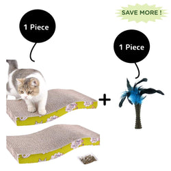 GiGwi Johnny Stick with Catnip & Natural Feathers Toy and Emily Pets Sofa Bed Scratching Pad for Cats and Kittens Combos