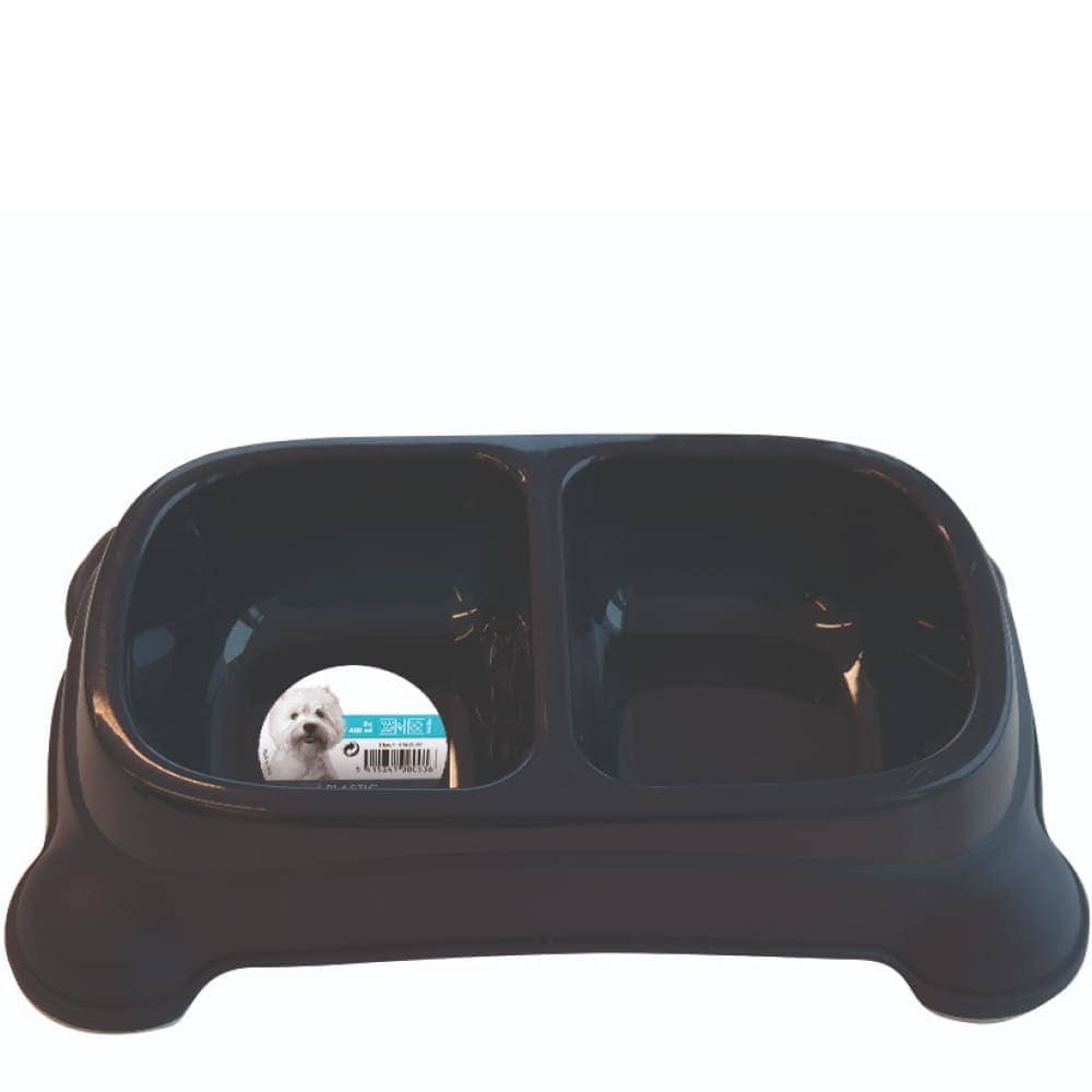 M Pets Plastic Double Bowl for Dogs (Blue)