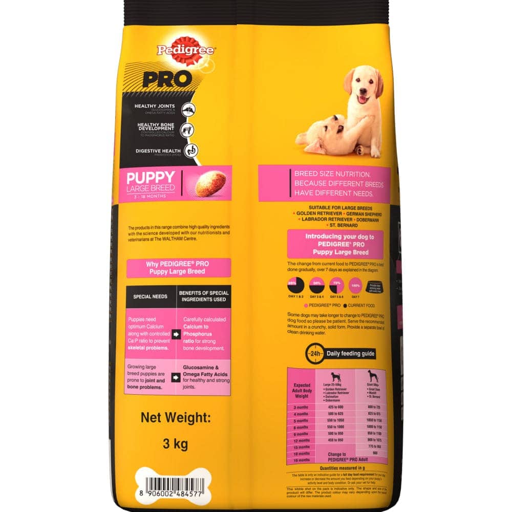 Pedigree PRO Large Breed Puppy Dry Food and Chicken Flavour Biscrok Treat Combo (3kg +900g) Exclusive Combo Pedigree