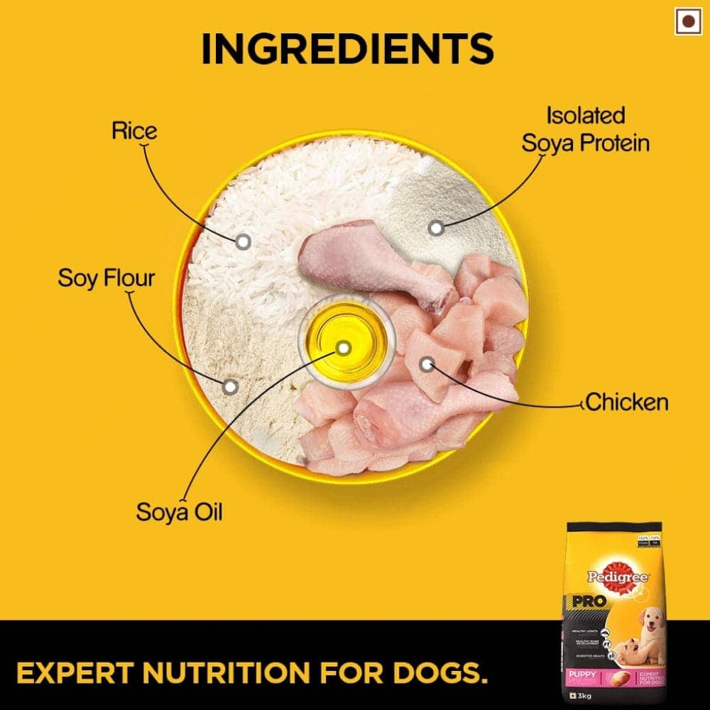 Pedigree PRO Large Breed Puppy Dry Food and Chicken Flavour Biscrok Treat Combo (3kg +900g) Exclusive Combo Pedigree