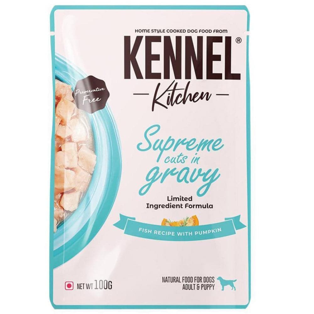 Kennel Kitchen Supreme Cuts in Gravy - Fish Recipe with Pumpkin Dog Wet Food for Adults & Puppies 100g