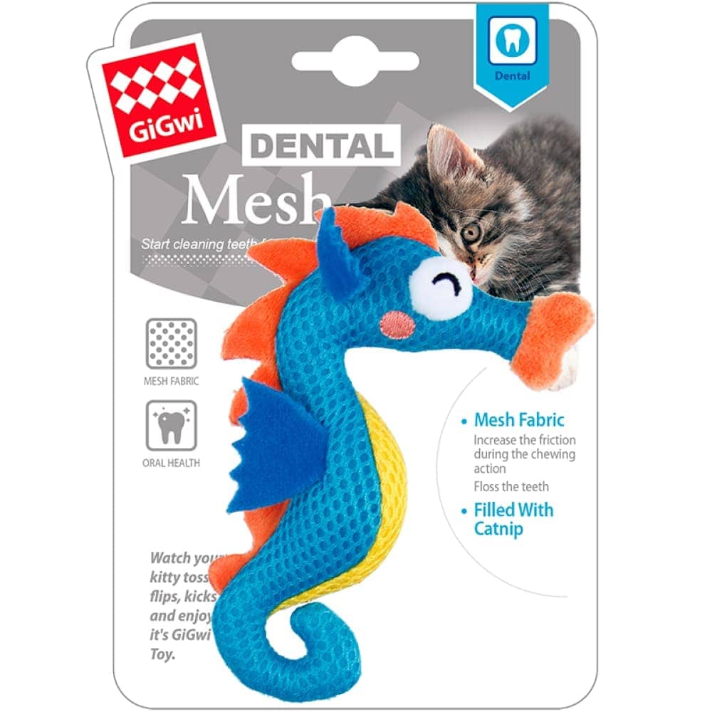 GiGwi Dental Mesh Seahorse Toy for Cats (Blue)