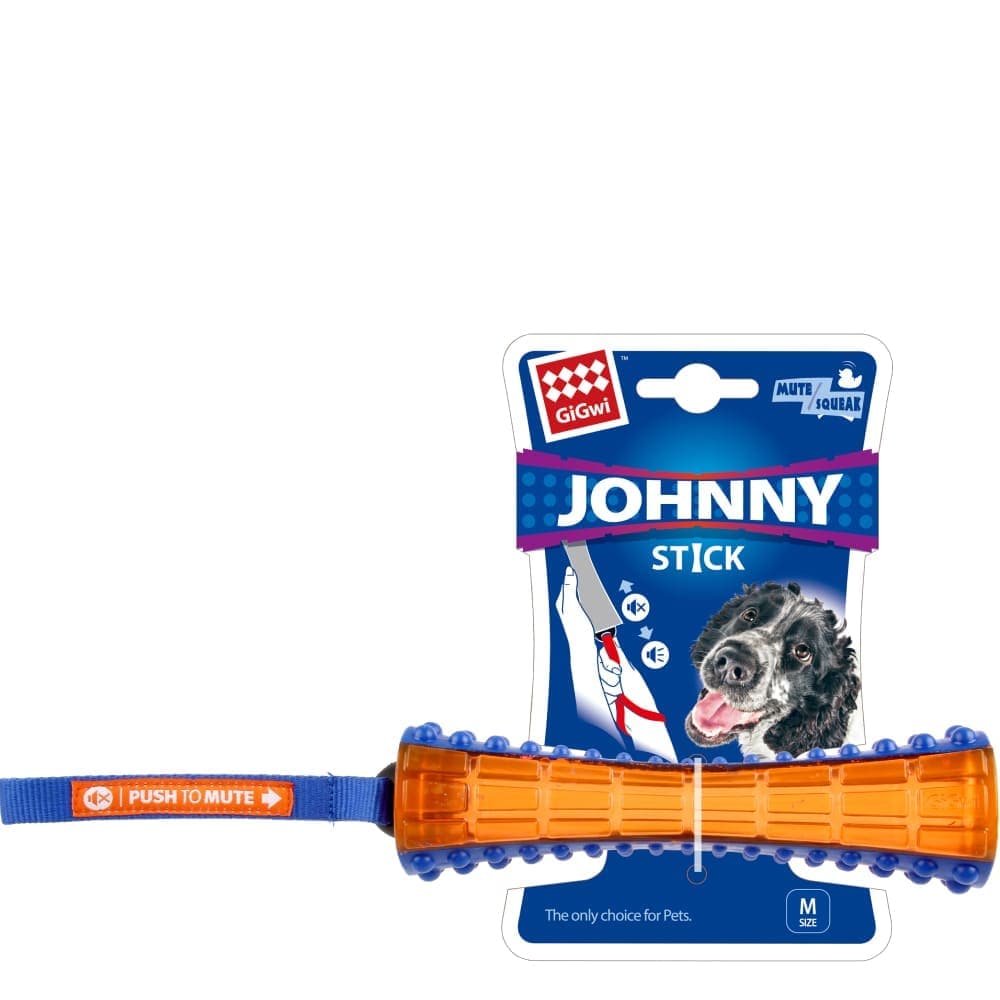 GiGwi Johnny Stick Puppy with Squeak Toy for Dogs (Transparent Blue/Orange)