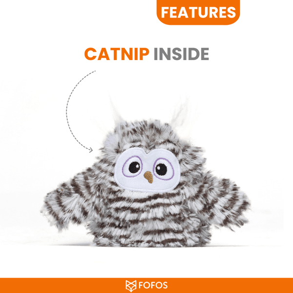 Barkbutler x Fofos Flapping Owl Chirping Interactive Toy for Cats (Brown)