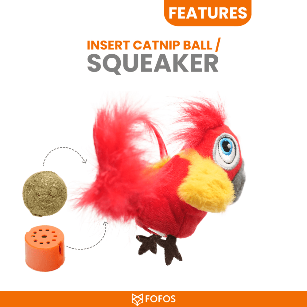 Barkbutler x Fofos Parrot with Catnip Balls Interactive Toy for Cats (Red) Cats-Toys Barkbutler