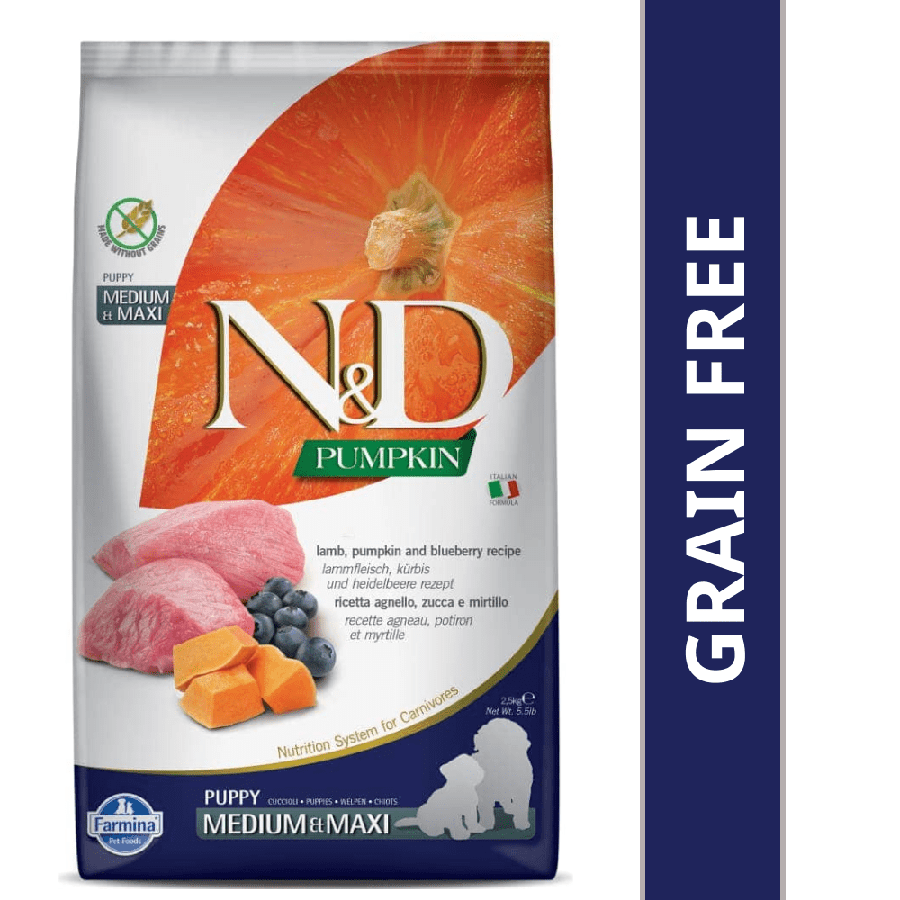 Farmina N&D Pumpkin Lamb & Blueberry Grain Free Puppy Medium Maxi Dog Dry Food Dogs- Dry Food Farmina N&D 2.5kg