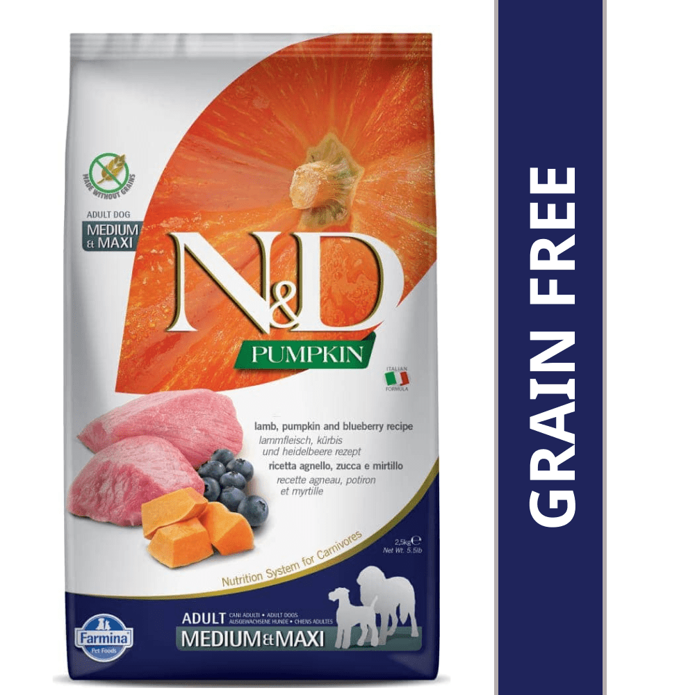 Farmina N&D Pumpkin Lamb & Blueberry Grain Free Adult Medium Maxi Dog Dry Food (Limited Shelf Life) Dogs- Dry Food Farmina N&D 2.5kg