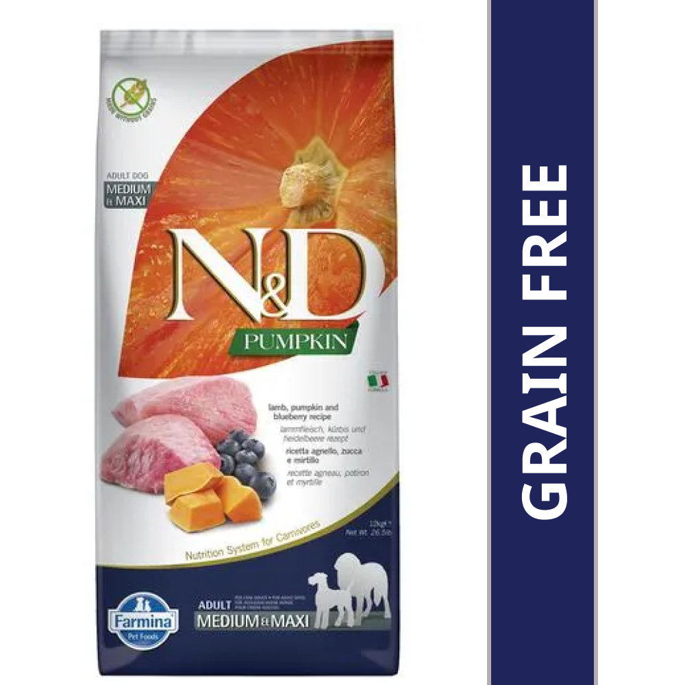 Farmina N&D Pumpkin Lamb & Blueberry Grain Free Dry Food with Treats for Adult Medium Maxi Dog Exclusive Combo Farmina N&D
