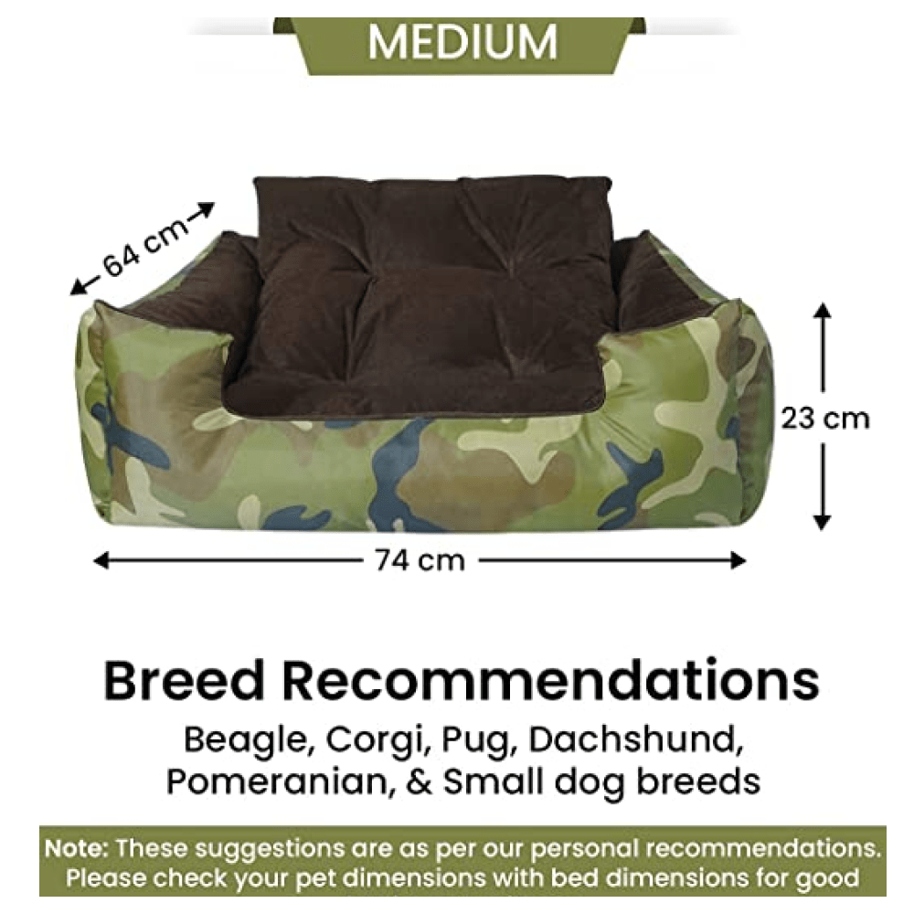 Hiputee Polyester Canvas Velvet Fabric Rectangular Bed for Dogs and Cats (Armyprint)