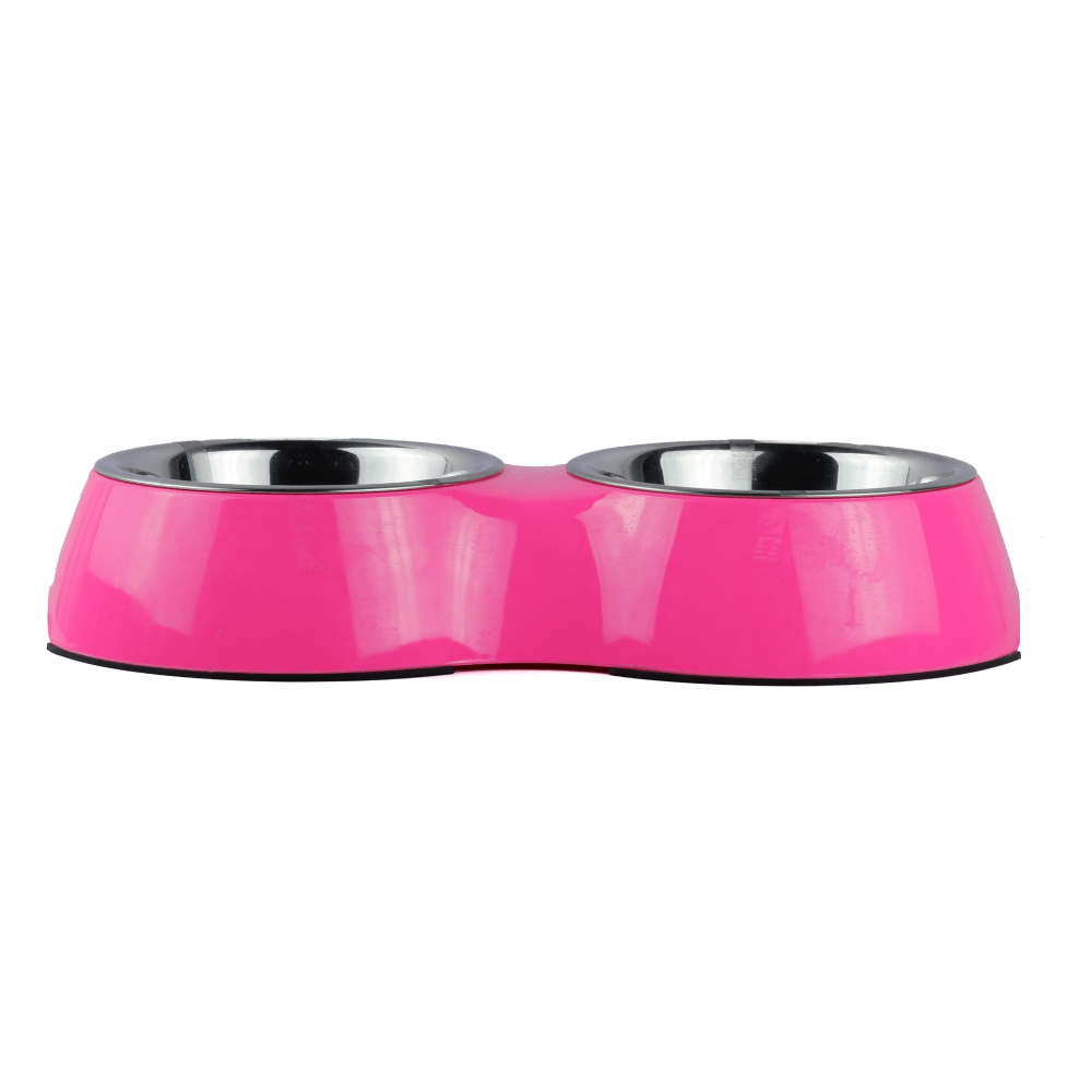 Basil Double Melamine Bowl Dinner Set for Dogs and Cats (Pink)