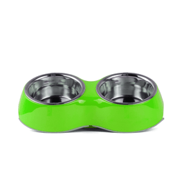 Basil Double Melamine Bowl Dinner Set for Dogs and Cats (Green)