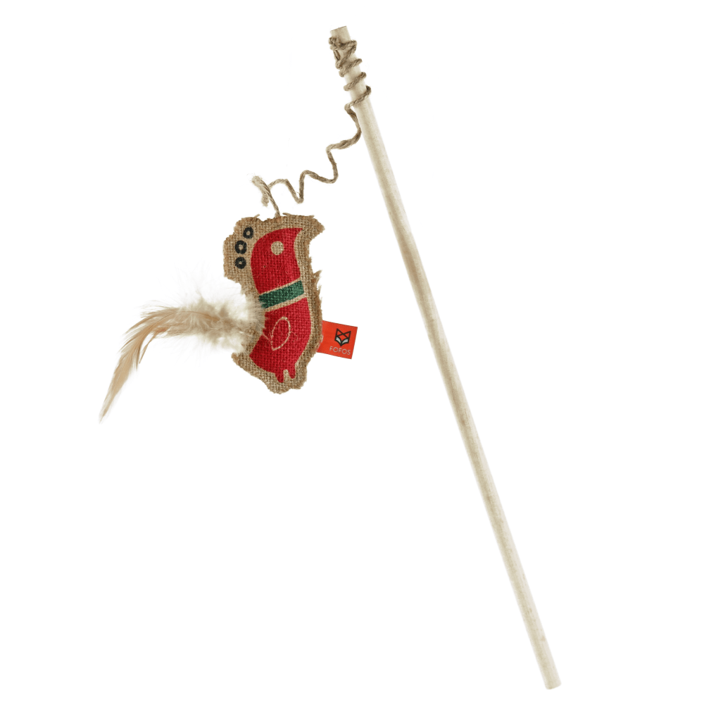 Fofos Scandi Rooster with Wooden Stick Toy for Cats